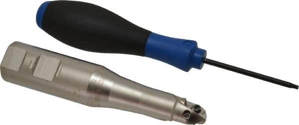 Seco - 3/4" Cut Diam, 0.66" Max Depth of Cut, 1" Shank Diam, 5.04" OAL, Indexable Ball Nose End Mill - Straight Shank, R218.20 Toolholder, 218.20-0.375.R Insert - Exact Tool & Supply
