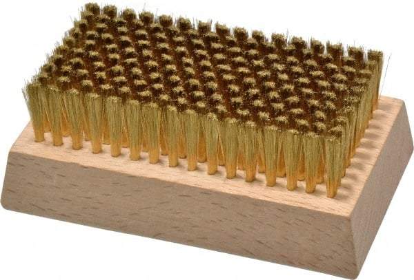 Made in USA - 3/4" Bristle Length, Brass Cleaning & Finishing Brush - 4-1/4" Long x 2-1/2" Wide Head, 4-1/4" OAL, Hardwood Block - Exact Tool & Supply