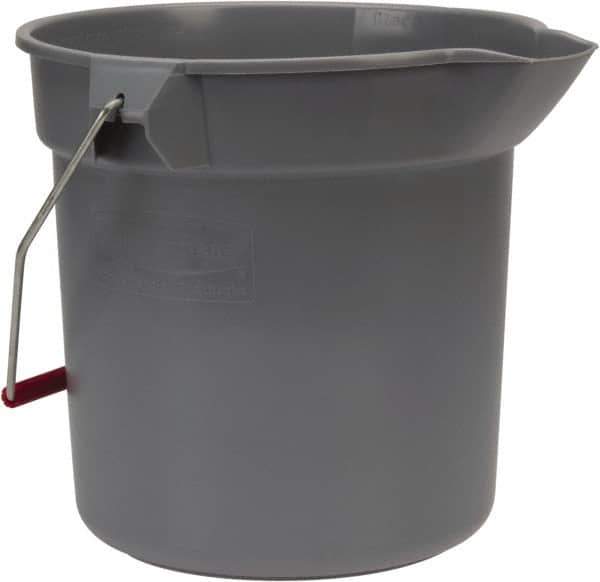 Rubbermaid - 10 Qt, 10-1/4" High, High-Density Polyethylene Round Gray Single Pail with Pour Spout - Handle Included, 10-1/2" Top Diam - Exact Tool & Supply