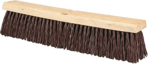 PRO-SOURCE - 18" Heavy Duty Polypropylene Push Broom - 3-1/4" Bristle Length, Wood Block, Threaded Handle Connection, Handle Sold Separately - Exact Tool & Supply