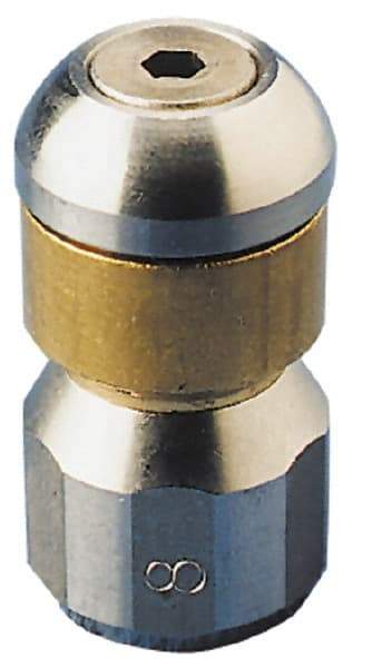 PRO-SOURCE - 3,000 psi Rotating, Stainless Steel, Sewer Pressure Washer Nozzle - 5.5mm Orifice Diam, 1/8" Thread, FPT, Polished - Exact Tool & Supply