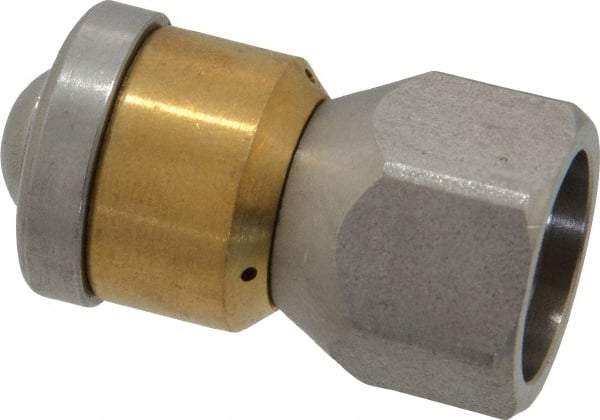 PRO-SOURCE - 3,000 psi Rotating, Stainless Steel, Sewer Pressure Washer Nozzle - 8mm Orifice Diam, 1/4" Thread, FPT, Polished - Exact Tool & Supply