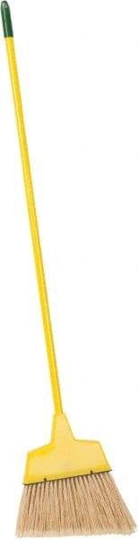 PRO-SOURCE - 12" Wide, Yellow Polypropylene Bristles, Vinyl-Coated Metal Handle, Angled Broom - Flagged, Water Resistant - Exact Tool & Supply