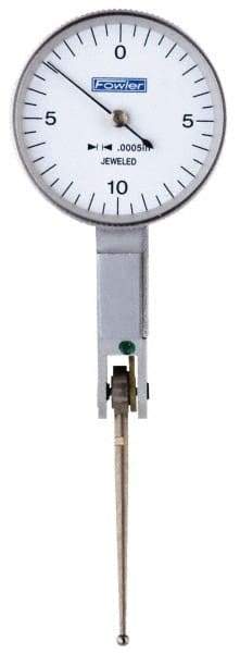 Fowler - 0.02 Inch Range, 0.0005 Inch Dial Graduation, Horizontal Dial Test Indicator - 1 Inch White Dial, 0-10-0 Dial Reading - Exact Tool & Supply