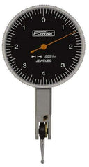 Fowler - 0.008 Inch Range, 0.0001 Inch Dial Graduation, Horizontal Dial Test Indicator - 1-1/2 Inch Black Dial, 0-4-0 Dial Reading - Exact Tool & Supply