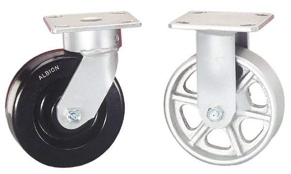 Albion - 5" Diam x 2" Wide x 6-1/2" OAH Top Plate Mount Rigid Caster - Phenolic, 1,000 Lb Capacity, Roller Bearing, 4 x 4-1/2" Plate - Exact Tool & Supply