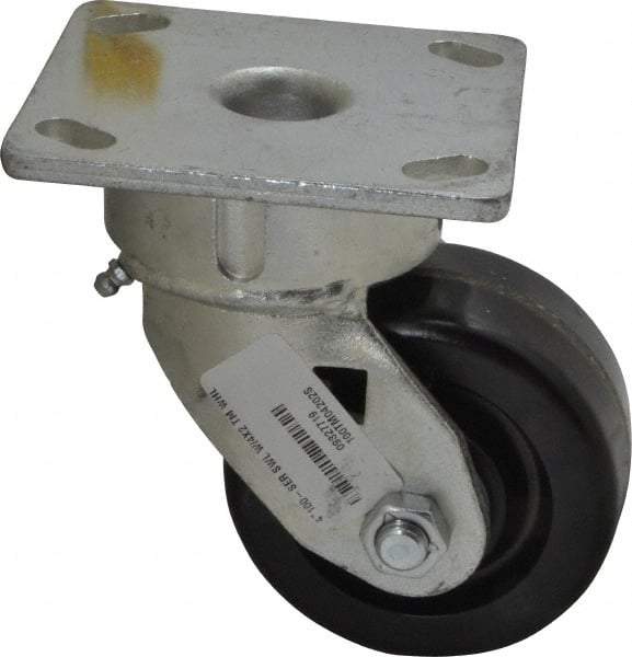 Albion - 4" Diam x 2" Wide x 5-5/8" OAH Top Plate Mount Swivel Caster - Phenolic, 800 Lb Capacity, Roller Bearing, 4 x 4-1/2" Plate - Exact Tool & Supply