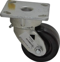 Albion - 4" Diam x 2" Wide x 5-5/8" OAH Top Plate Mount Swivel Caster - Phenolic, 800 Lb Capacity, Roller Bearing, 4 x 4-1/2" Plate - Exact Tool & Supply