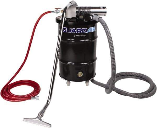 Guardair - 30 Gal Steel Tank, Air Powered Pneumatic Canister Wet/Dry Vacuum - 10 Peak hp, 20' Hose Fitting, Cartridge Filter, Accessories Included - Exact Tool & Supply