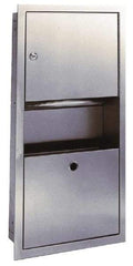 Made in USA - Manual, Stainless Steel Paper Towel Dispenser with Receptacle - 26" High x 14-1/4" Wide x 4-1/4" Deep, 2 Sleeves, Silver - Exact Tool & Supply