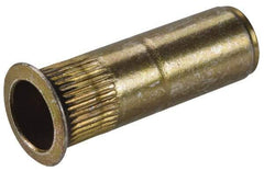 Made in USA - #10-32, 0.296 Insert Diam, 0.99" OAL, Knurled Body Closed End Threaded Insert - 0.2969" Hole Diam, 0.415" Head Diam, 1008/1010 Steel, Clear Protective Coating & Zinc Yellow Dichromate Finish - Exact Tool & Supply