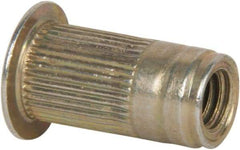 Made in USA - #10-32, 0.296 Insert Diam, 0.99" OAL, Knurled Body Closed End Threaded Insert - 0.2969" Hole Diam, 0.415" Head Diam, 1008/1010 Steel, Clear Protective Coating & Zinc Yellow Dichromate Finish - Exact Tool & Supply