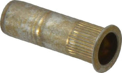 Made in USA - 1/4-20, 0.39 Insert Diam, 1.19" OAL, Knurled Body Closed End Threaded Insert - 0.3906" Hole Diam, 1/2" Head Diam, 1008/1010 Steel, Clear Protective Coating & Zinc Yellow Dichromate Finish - Exact Tool & Supply