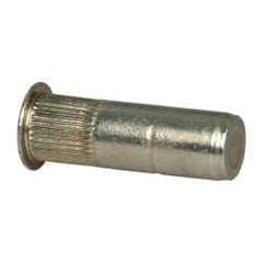 Made in USA - 1/4-20, 0.39 Insert Diam, 1.19" OAL, Knurled Body Closed End Threaded Insert - 0.3906" Hole Diam, 1/2" Head Diam, 1008/1010 Steel, Clear Protective Coating & Zinc Yellow Dichromate Finish - Exact Tool & Supply