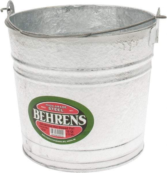 PRO-SOURCE - 10 Qt, 10-1/4" High, Galvanized Steel Round Gray Single Pail - Handle Included, 11" Top Diam - Exact Tool & Supply