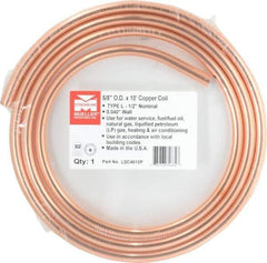 Mueller Industries - 10' Long, 5/8" OD x 0.42" ID, Copper Seamless Tube - 0.04" Wall Thickness, 0.285 Ft/Lb - Exact Tool & Supply