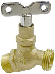 B&K Mueller - 3/4" Pipe, 125 psi WOG Rating, Brass Hose Bibb, Stop Valve - Loose Key Handle, MNPT x GHT End Connections - Exact Tool & Supply
