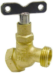 B&K Mueller - 3/4" Pipe, 125 psi WOG Rating, Brass Hose Bibb, Stop Valve - Loose Key Handle, FNPT x GHT End Connections - Exact Tool & Supply