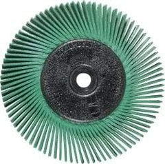 3M - 6" Diam, 1/2" Max Face Width, Plain Hole Radial Bristle Brush - 50 Grit, Coarse Grade, 6,000 Max RPM, Green - Exact Tool & Supply