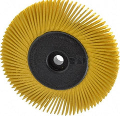 3M - 6" Diam, 1/2" Max Face Width, Plain Hole Radial Bristle Brush - 80 Grit, Medium Grade, 6,000 Max RPM, Yellow - Exact Tool & Supply