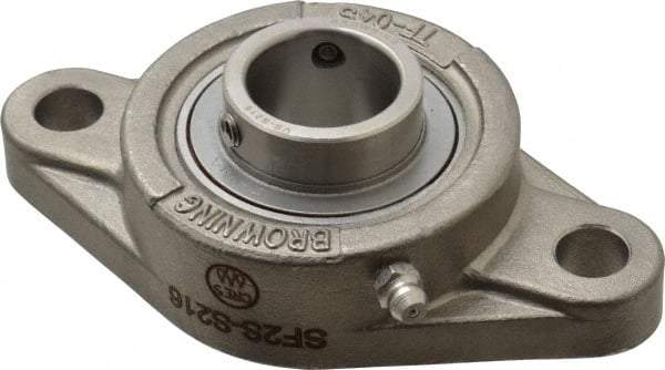 Browning - 1" ID, 4-7/8" OAL x 2-11/16" OAH 2-Bolt Flange - 1,651 Lb Static Cap, 2,801 Lb Dyn Cap, 3-57/64" Btw Mnt Hole Ctrs, Stainless Steel - Exact Tool & Supply