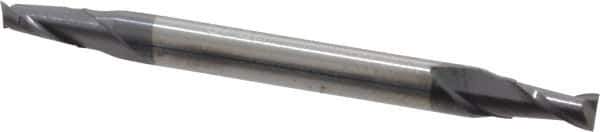 Accupro - 3/32", 3/16" LOC, 1/8" Shank Diam, 1-1/2" OAL, 2 Flute, Solid Carbide Square End Mill - Double End, AlTiN Finish, Spiral Flute, 30° Helix, Centercutting, Right Hand Cut, Right Hand Flute - Exact Tool & Supply