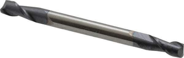 Accupro - 1/8", 1/4" LOC, 1/8" Shank Diam, 1-1/2" OAL, 2 Flute, Solid Carbide Square End Mill - Double End, AlTiN Finish, Spiral Flute, 40° Helix, Centercutting, Right Hand Cut, Right Hand Flute - Exact Tool & Supply