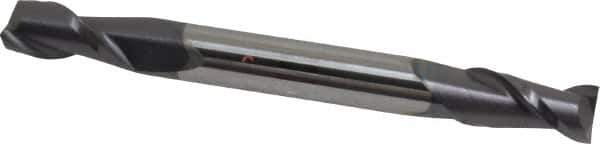 Accupro - 1/4", 1/2" LOC, 1/4" Shank Diam, 2-1/2" OAL, 2 Flute, Solid Carbide Square End Mill - Double End, AlTiN Finish, Spiral Flute, 40° Helix, Centercutting, Right Hand Cut, Right Hand Flute - Exact Tool & Supply