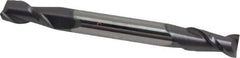 Accupro - 1/4", 1/2" LOC, 1/4" Shank Diam, 2-1/2" OAL, 2 Flute, Solid Carbide Square End Mill - Double End, AlTiN Finish, Spiral Flute, 40° Helix, Centercutting, Right Hand Cut, Right Hand Flute - Exact Tool & Supply