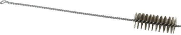 Schaefer Brush - 3" Long x 1-1/4" Diam Stainless Steel Long Handle Wire Tube Brush - Single Spiral, 15" OAL, 0.007" Wire Diam, 3/8" Shank Diam - Exact Tool & Supply