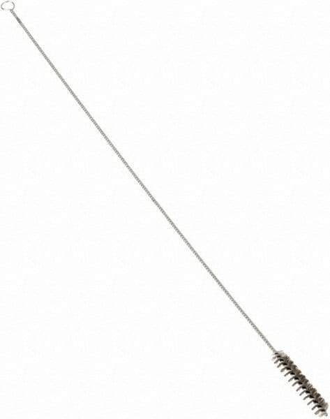 Schaefer Brush - 3" Long x 5/8" Diam Stainless Steel Long Handle Wire Tube Brush - Single Spiral, 27" OAL, 0.006" Wire Diam, 3/8" Shank Diam - Exact Tool & Supply
