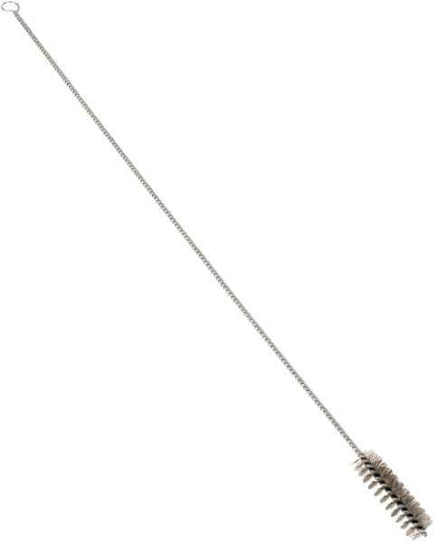 Schaefer Brush - 3" Long x 7/8" Diam Stainless Steel Long Handle Wire Tube Brush - Single Spiral, 27" OAL, 0.007" Wire Diam, 3/8" Shank Diam - Exact Tool & Supply
