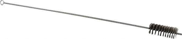 Schaefer Brush - 3" Long x 1-1/4" Diam Stainless Steel Long Handle Wire Tube Brush - Single Spiral, 27" OAL, 0.007" Wire Diam, 3/8" Shank Diam - Exact Tool & Supply