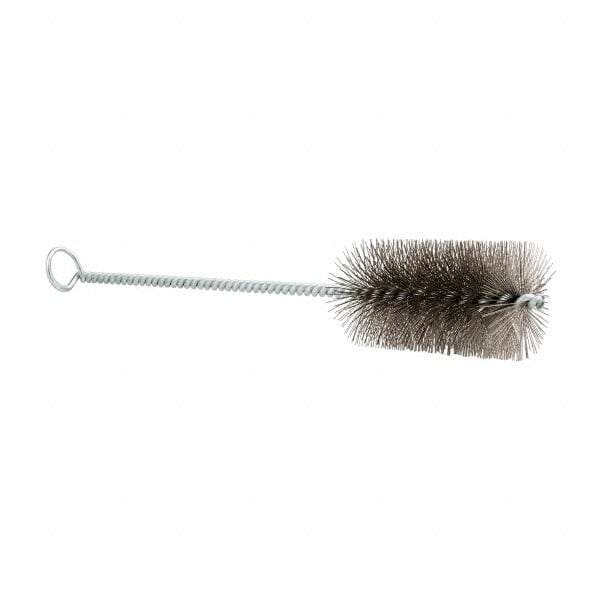 Schaefer Brush - 3" Long x 1-1/2" Diam Stainless Steel Long Handle Wire Tube Brush - Single Spiral, 27" OAL, 0.009" Wire Diam, 3/8" Shank Diam - Exact Tool & Supply