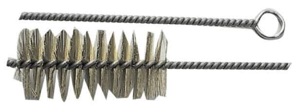 Schaefer Brush - 3" Long x 1-1/4" Diam Brass Long Handle Wire Tube Brush - Single Spiral, 27" OAL, 0.008" Wire Diam, 3/8" Shank Diam - Exact Tool & Supply