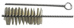 Schaefer Brush - 3" Long x 1-1/4" Diam Brass Long Handle Wire Tube Brush - Single Spiral, 27" OAL, 0.008" Wire Diam, 3/8" Shank Diam - Exact Tool & Supply