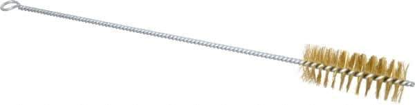 Schaefer Brush - 3" Long x 1-1/4" Diam Brass Long Handle Wire Tube Brush - Single Spiral, 15" OAL, 0.008" Wire Diam, 3/8" Shank Diam - Exact Tool & Supply