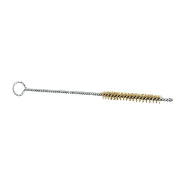 Schaefer Brush - 3" Long x 3/8" Diam Brass Long Handle Wire Tube Brush - Single Spiral, 27" OAL, 0.005" Wire Diam, 0.145" Shank Diam - Exact Tool & Supply