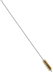 Schaefer Brush - 3" Long x 7/8" Diam Brass Long Handle Wire Tube Brush - Single Spiral, 27" OAL, 0.006" Wire Diam, 3/8" Shank Diam - Exact Tool & Supply