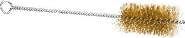 Schaefer Brush - 3" Long x 1-1/2" Diam Brass Long Handle Wire Tube Brush - Single Spiral, 27" OAL, 0.008" Wire Diam, 3/8" Shank Diam - Exact Tool & Supply