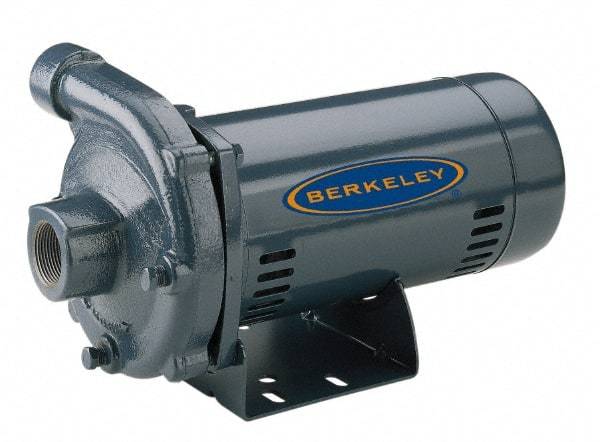 Berkeley - ODP Motor, 115/230 Volt, 1 Phase, 1/2 HP, Cast Iron Straight Pump - 1-1/4 Inch Inlet, 1 Inch Outlet, 83 Max Head psi, Brass Impeller - Exact Tool & Supply