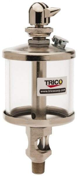 Trico - 1 Outlet, Glass Bowl, 2.5 Ounce Manual-Adjustable Oil Reservoir - 1/8 NPT Outlet, 2-1/8" Diam x 5-7/16" High - Exact Tool & Supply