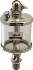 Trico - 1 Outlet, Glass Bowl, 2.5 Ounce Manual-Adjustable Oil Reservoir - 1/4 NPT Outlet, 2-1/8" Diam x 5-7/16" High - Exact Tool & Supply