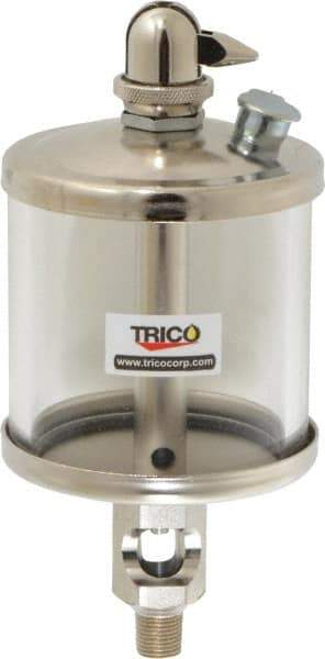Trico - 1 Outlet, Glass Bowl, 5 Ounce Manual-Adjustable Oil Reservoir - 1/8 NPT Outlet, 2-5/8" Diam x 6-1/16" High - Exact Tool & Supply