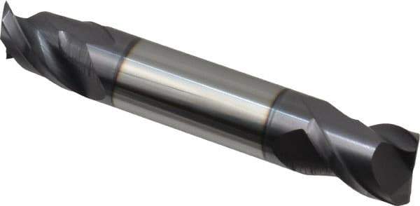 Accupro - 1/2", 5/8" LOC, 1/2" Shank Diam, 3" OAL, 2 Flute, Solid Carbide Square End Mill - Double End, AlTiN Finish, Spiral Flute, 40° Helix, Centercutting, Right Hand Cut, Right Hand Flute - Exact Tool & Supply