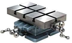 Palmgren - 6" Table Width x 12 Table Length, 4-1/2" Cross Travel x 8" Longitudinal Travel, Slide Machining Table - 4-3/8" Overall Height, One 7/16" Longitudinal T Slot, 7-5/8" Base Length x 6-3/8" Base Width - Exact Tool & Supply