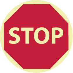NMC - Stop, Anti-Skid Polyester Floor Sign - Round, Red on Glow (Yellow), Adhesive Backed, For Security & Admittance - Exact Tool & Supply
