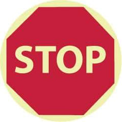 NMC - Stop, Anti-Skid Polyester Floor Sign - Round, Red on Glow (Yellow), Adhesive Backed, For Security & Admittance - Exact Tool & Supply