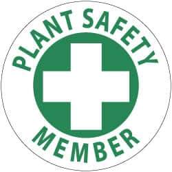 NMC - Plant Safety Member, Hard Hat Label - Green on White, 2" Thick, For Accident Prevention - Exact Tool & Supply