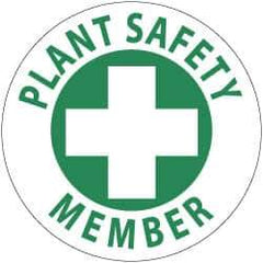 NMC - Plant Safety Member, Hard Hat Label - Green on White, 2" Thick, For Accident Prevention - Exact Tool & Supply